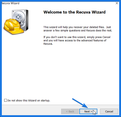 Recuva Wizard in Windows 10