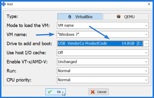 Install Windows from USB in Vbox