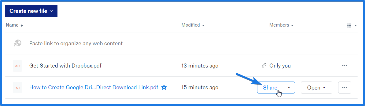 dropbox transfer link