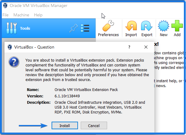 Install Virtualbox Extension Pack