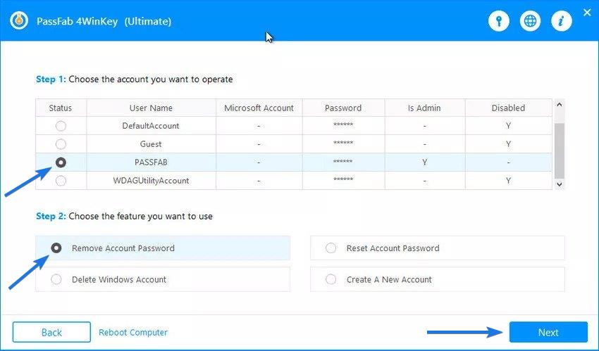 Choose Admin Account & Reset Windows Password