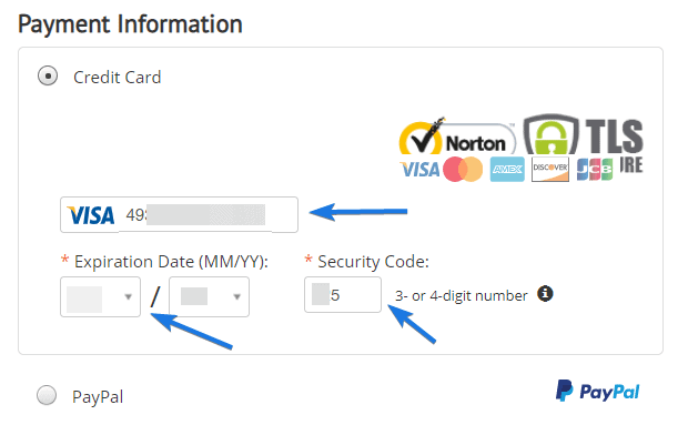 Payment Section for Credit Card