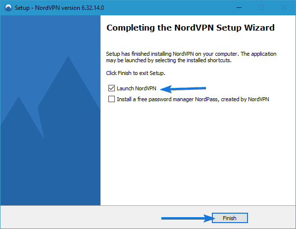 Launch NordVPN & Click on Finish