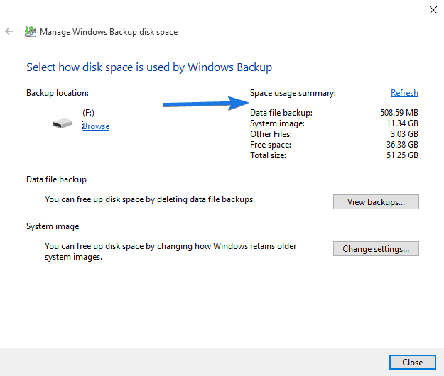 Manage Windows Backup Disk Space