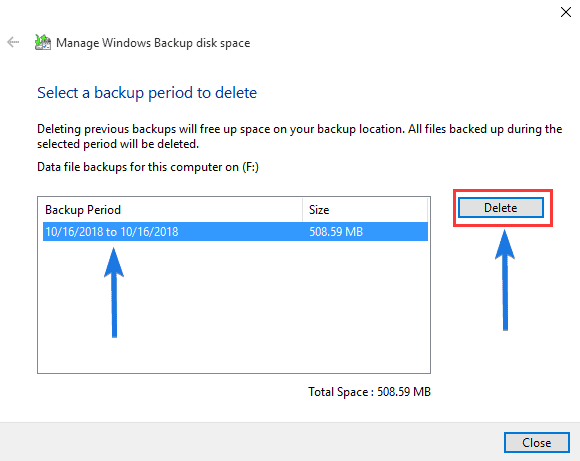 Select a Backup Period to Delete