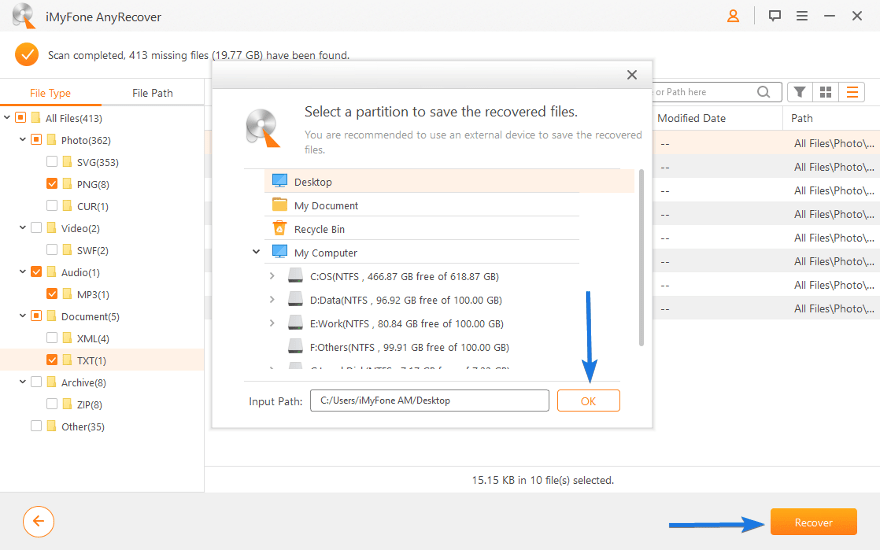 Selected Files Recovered