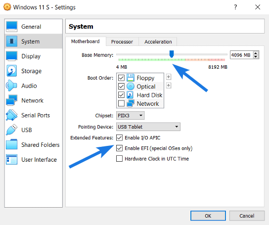 Set Base Memory as 4GB