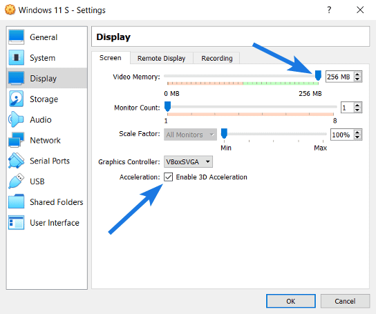 Set Video Memory as 256 MB