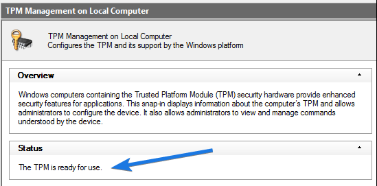 The TPM is ready for use