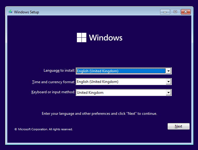 Windows Setup Screen
