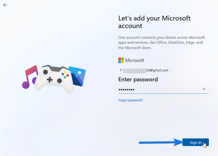 Add your Microsoft Account and Sign in