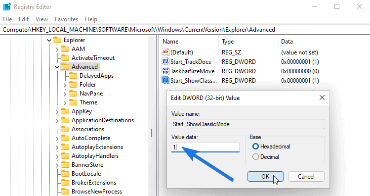 Change Start_ShowClassicMode File Value Data