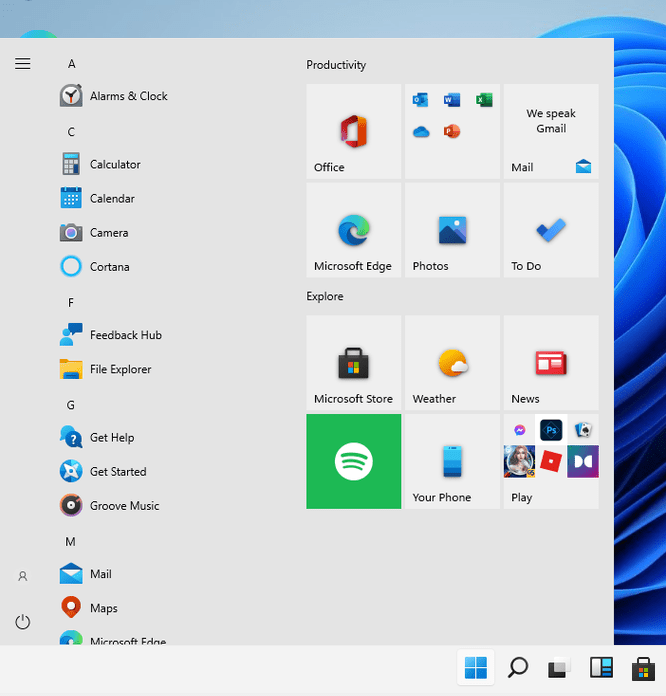 Classic Windows 10 Start Menu in Windows 11