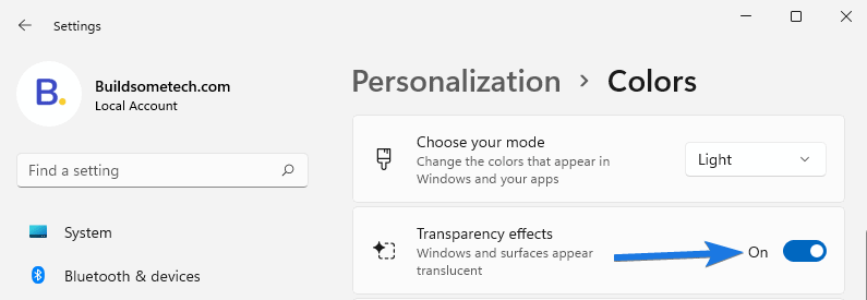 Enable Transparency effects option