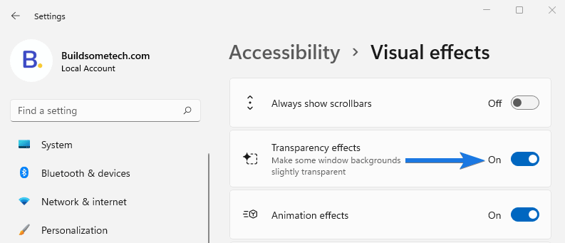 Enable the Transparency Effects Option