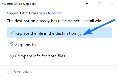 Replace the file in the destination