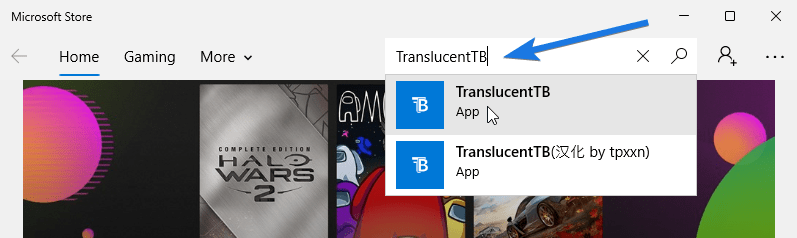 Search TranslucentTB in Microsoft Store