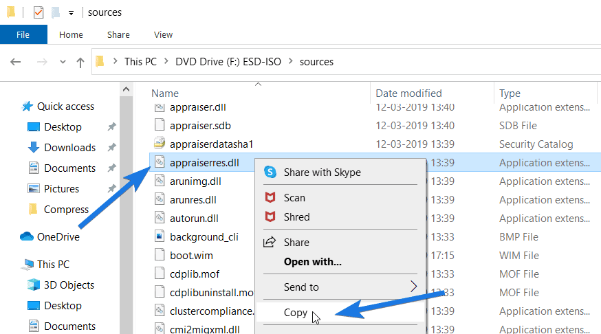 Copy the appraiserres.dll file From Windows 10