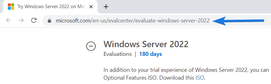 Windows Server 2022 download page