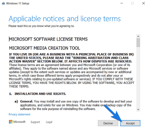 Accept Microsoft Software License Terms