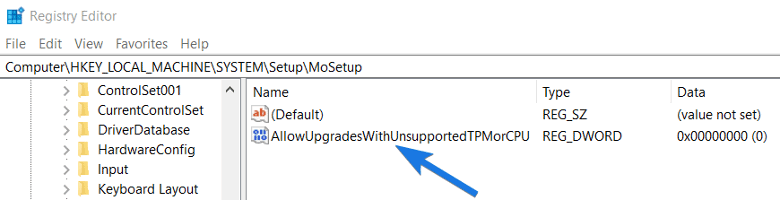 AllowUpgradesWithUnsupportedTPMorCPU Registry file