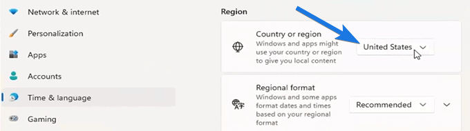 Change Country or region