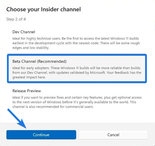 Enroll Windows Insider Program Beta Channel