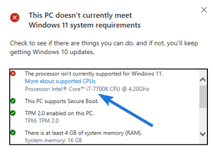 Intel Core i7-7700K CPU is not supported