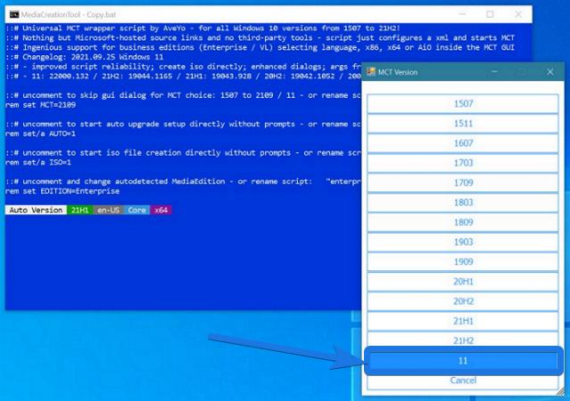 Select MCT version as 11