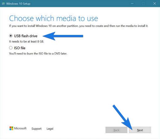 Select USB flash drive as Media