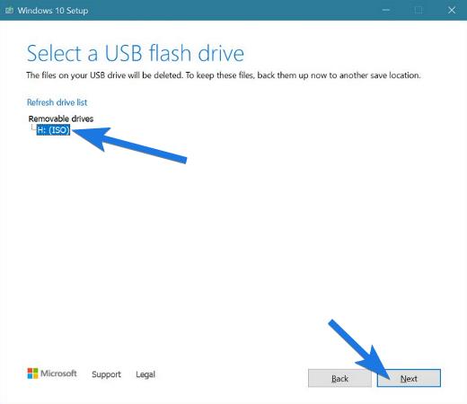 Select USB location and Next