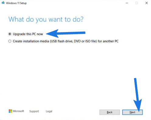 Select Upgrade this PC now option