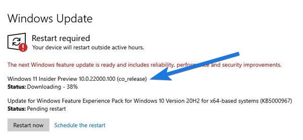 Updating Windows 11 Beta with Build 22000.100