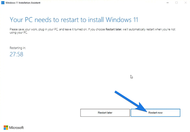 Your PC needs to restart to install Windows 11