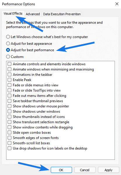 Adjust Appearance and Performance Settings