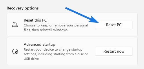 Click on Reset PC button