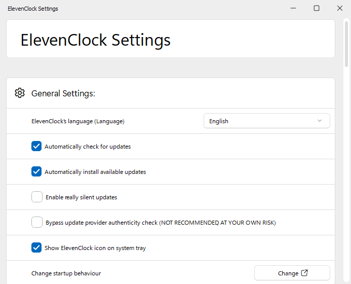 ElevenClock Settings