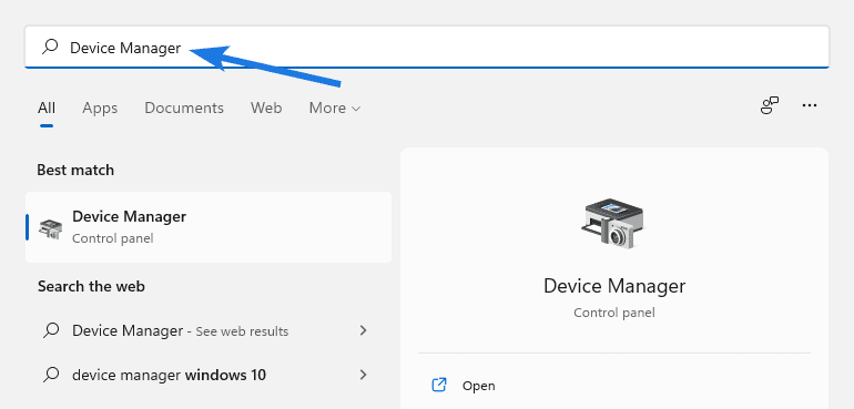 Search for Device Manager and hit Enter