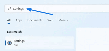 Search for Settings and hit Enter Search for Settings and hit Enter
