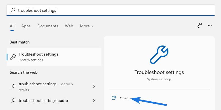 Search for Troubleshoot Settings