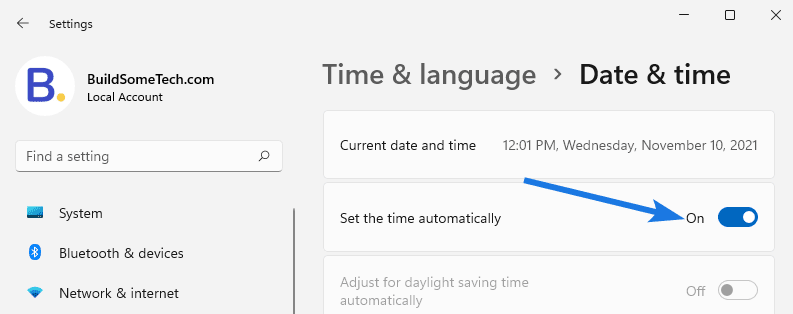 Turn On Set time automatically Option