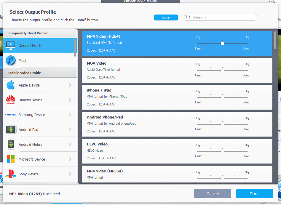 VideoProc Converter Output Profile and Formats