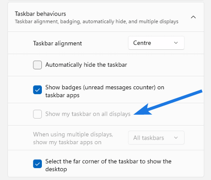 Enable Show my taskbar on all displays