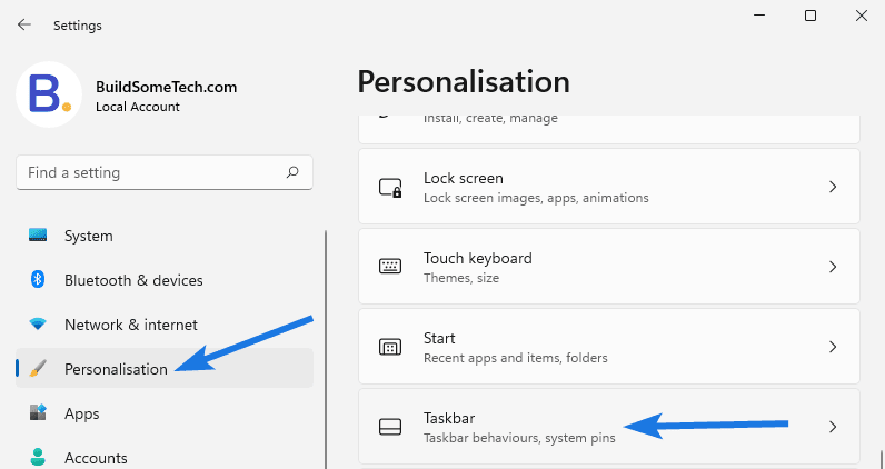 Go to Personalization tab