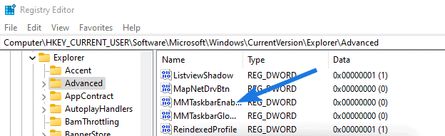  Search for MMTaskbarEnabled Registry key