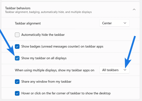 When using Multiple Displays Show my Taskbar apps