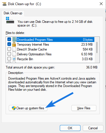 Click on Clean up system files