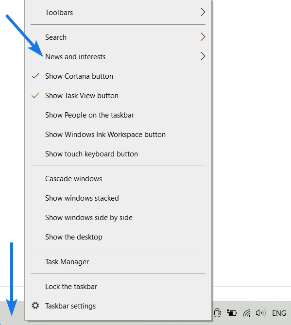 Right Click on Windows 10 Taskbar