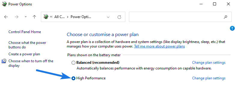 Select power option as High Performance