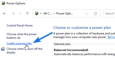 click on Create a power plan